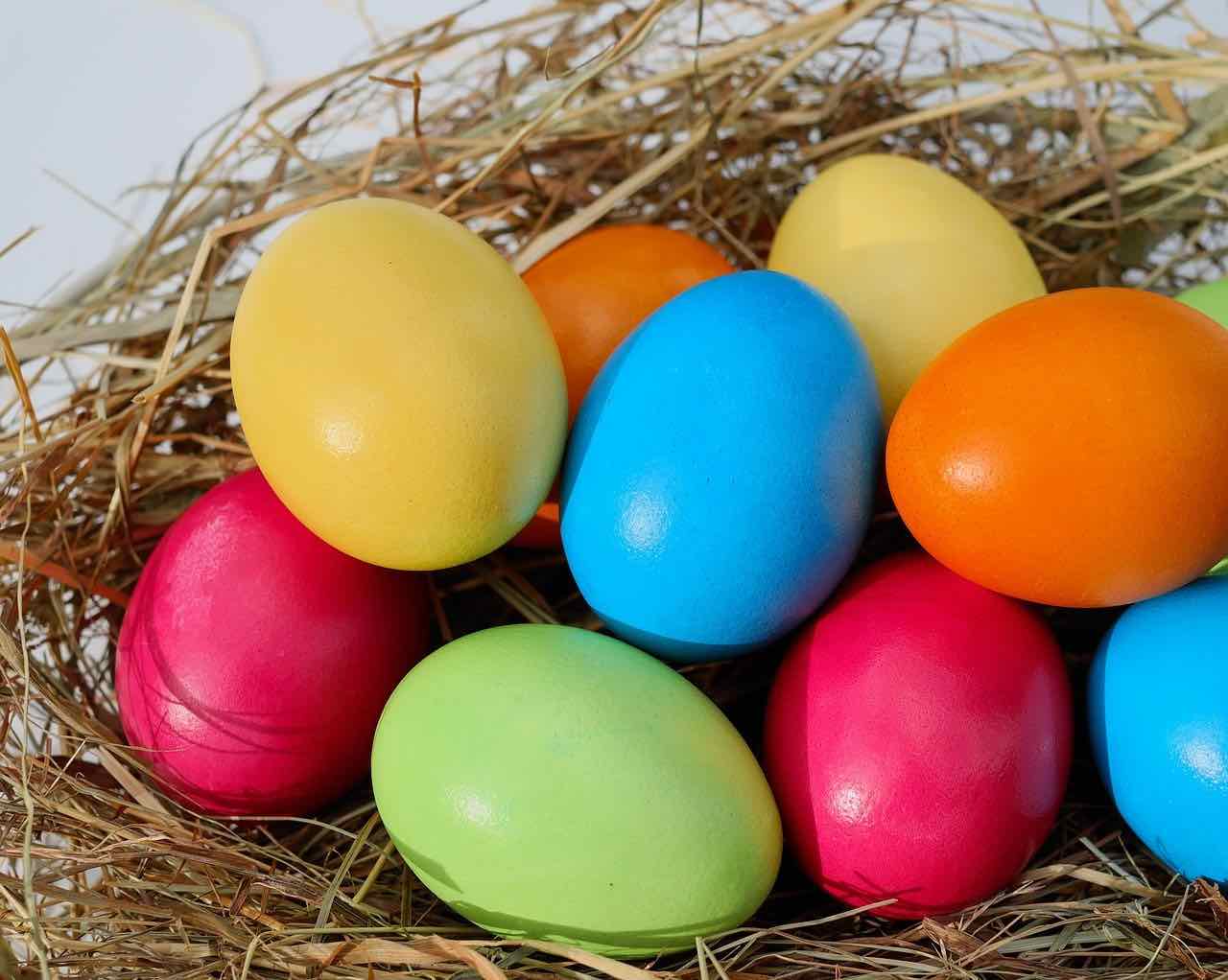 Image of some coloured eggs in a nest
